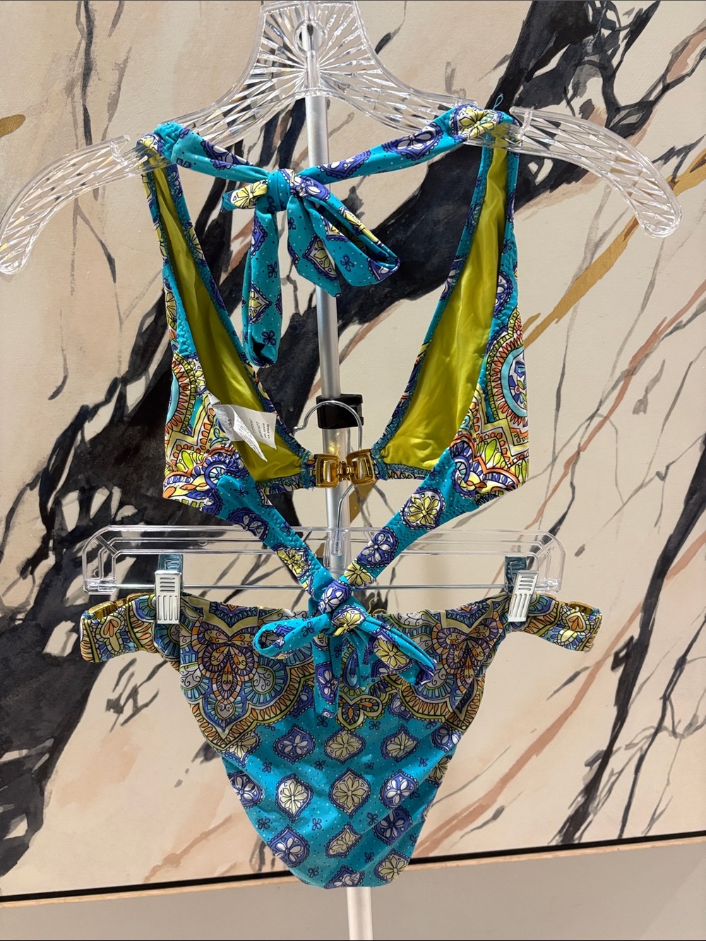 Trina Turk Turquoise Blue & Lime Green Paisley Bikini Set - Picture 2 of 3